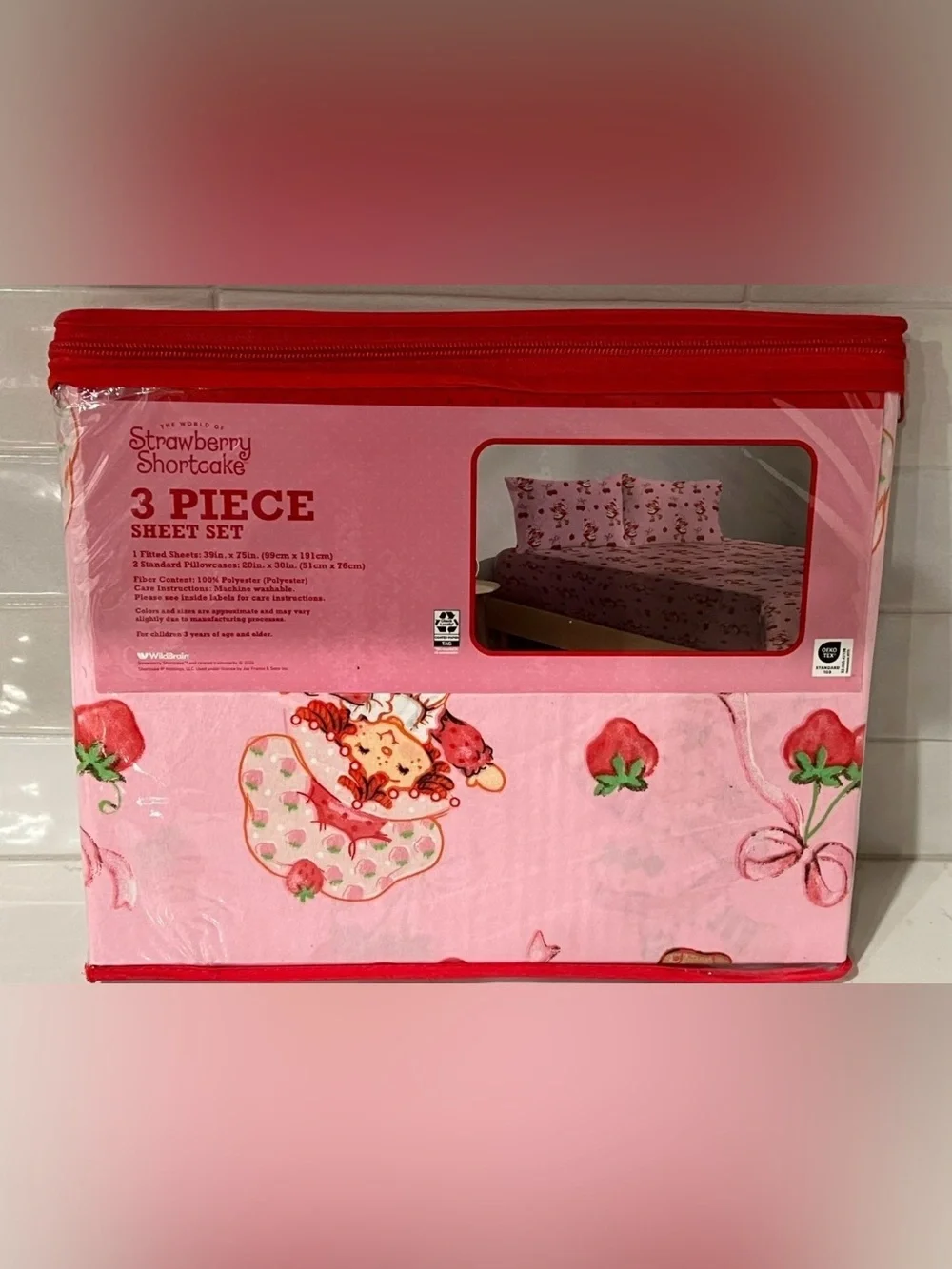 Lot 2 STRAWBERRY SHORTCAKE Twin Fitted Sheet Set 3 Piece 2 Pillowcases Pink HTF
